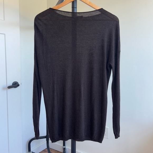 Vince Womens Wool Blend Long Sleeve Sheer Boat Neck Top Brown Sz S - Picture 9 of 12